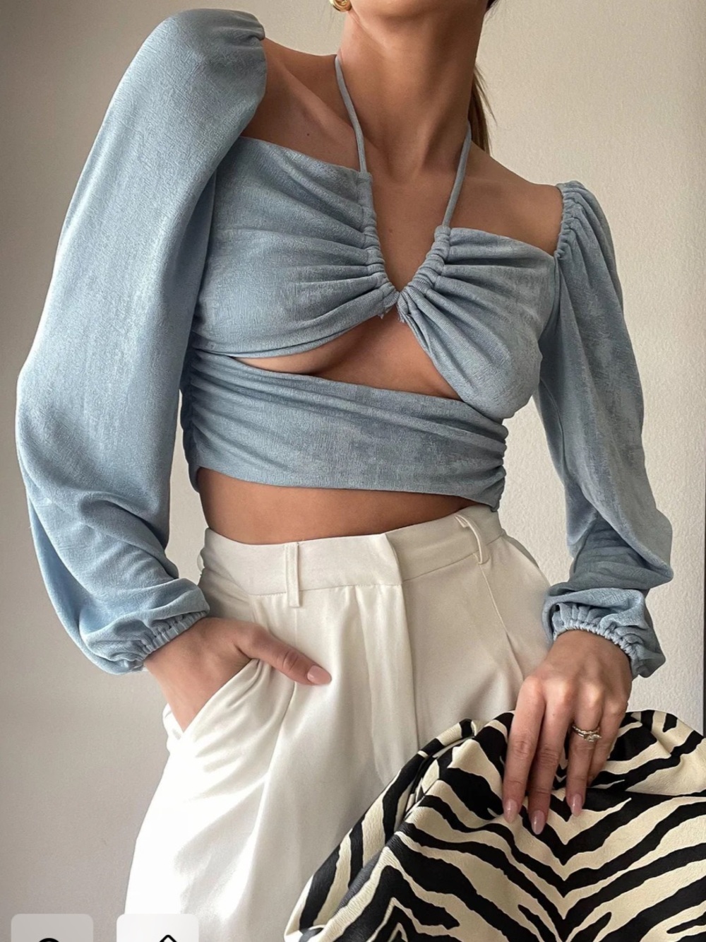Women's Blue Ruched Top